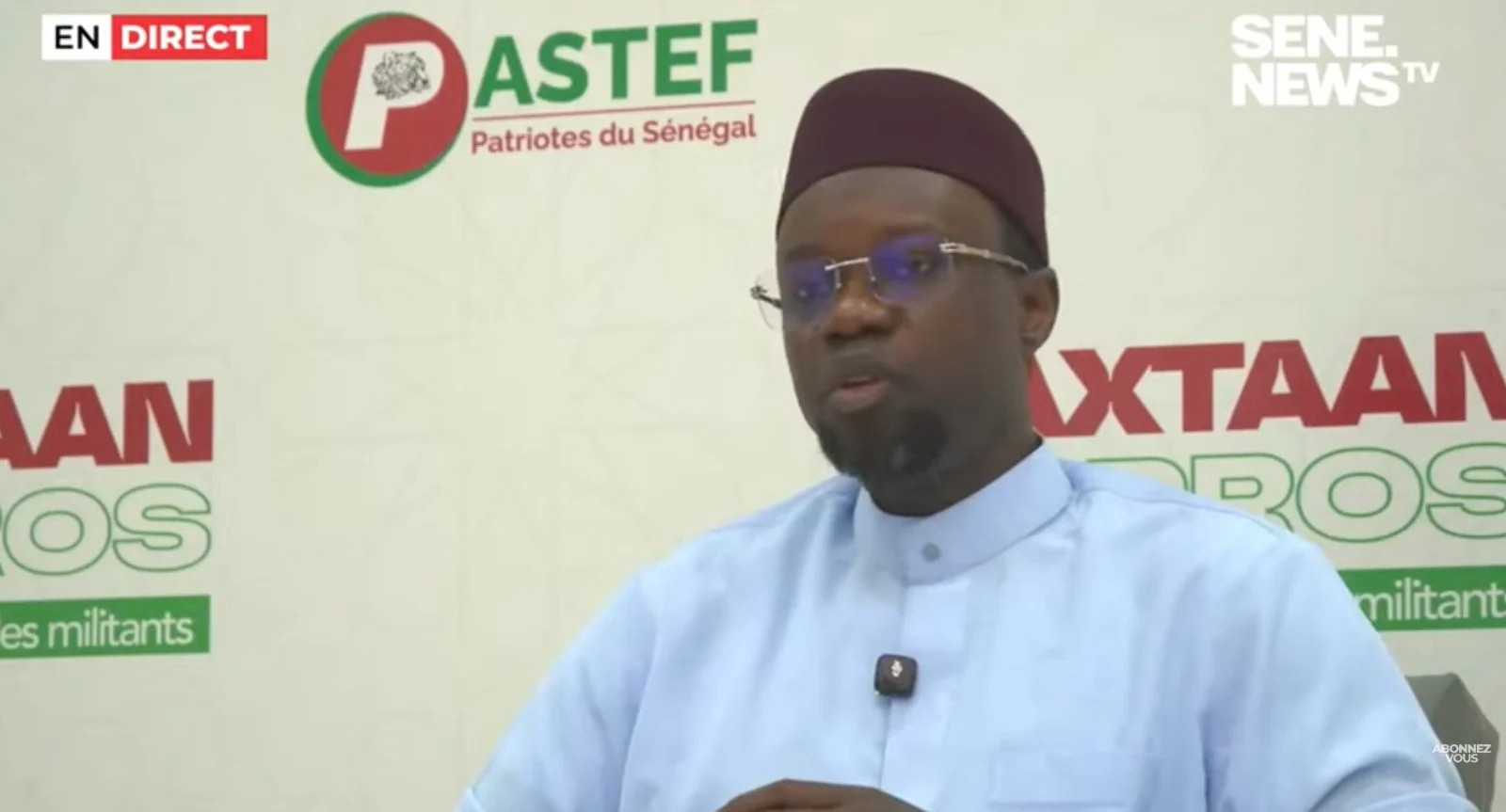 Portrait officiel d'Ousmane Sonko lors d'une déclaration