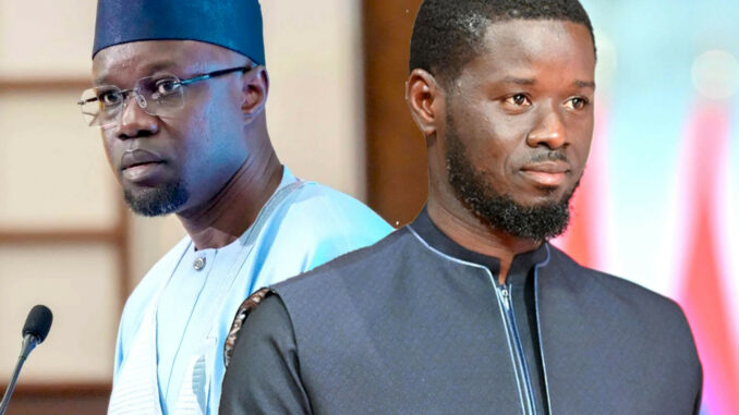 Portraits de Bassirou Diomaye Faye et Ousmane Sonko, dirigeants sénégalais
