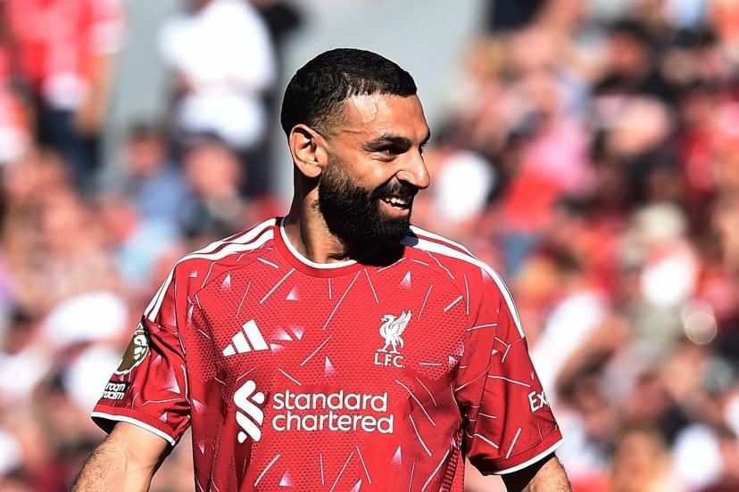 Mohamed Salah célébrant une passe décisive contre Brentford