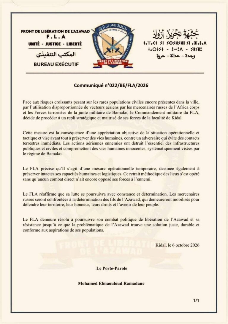 Kidal : pourquoi le retrait du FLA cache une stratégie plus profonde que la simple retraite militaire